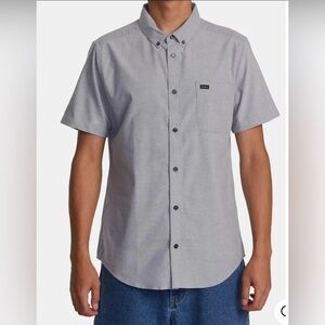 RVCA That’ll Do Button Up Short Sleeve Gray Slim Fit Stretch Shirt Large New